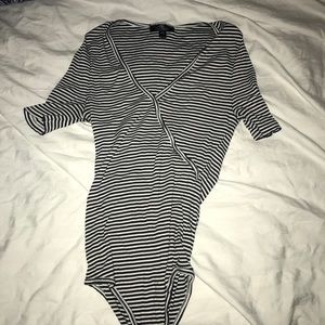 Navy and white striped bodysuit